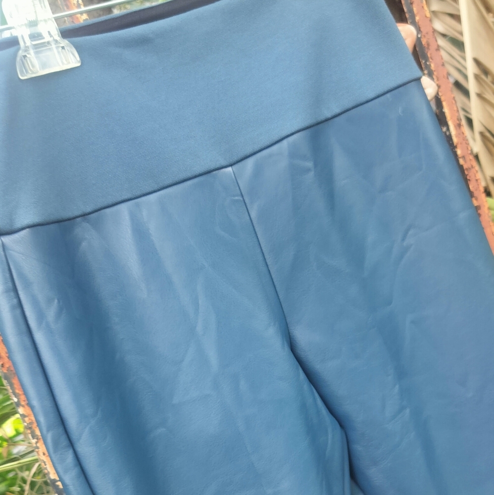 Spanx Assets Faux Blue Leather Leggings Large